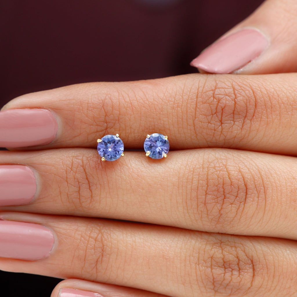 1 Carat Round Cut Tanzanite Stud Earrings for Women