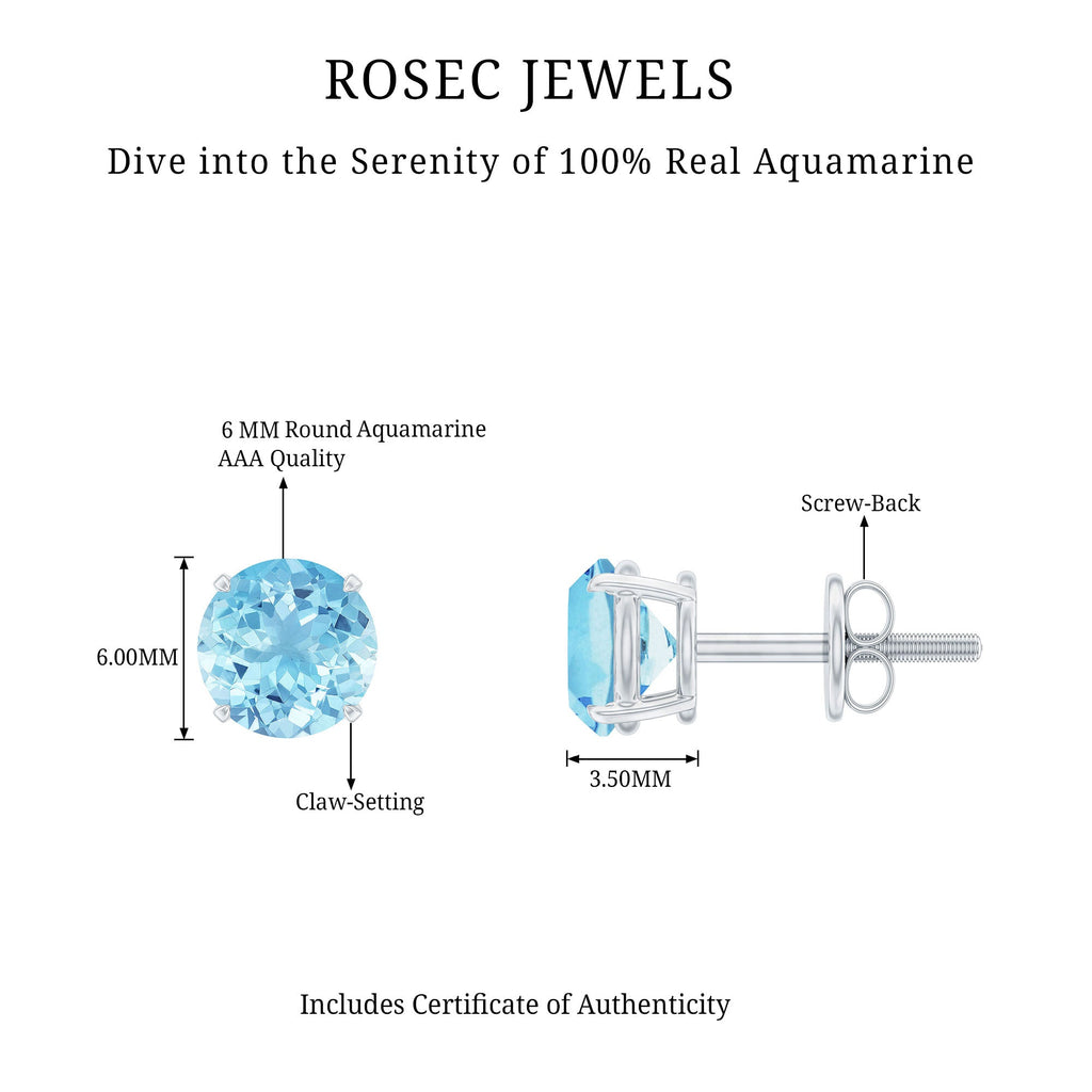 Certified Natural Aquamarine Everyday Earrings with Screw Back
