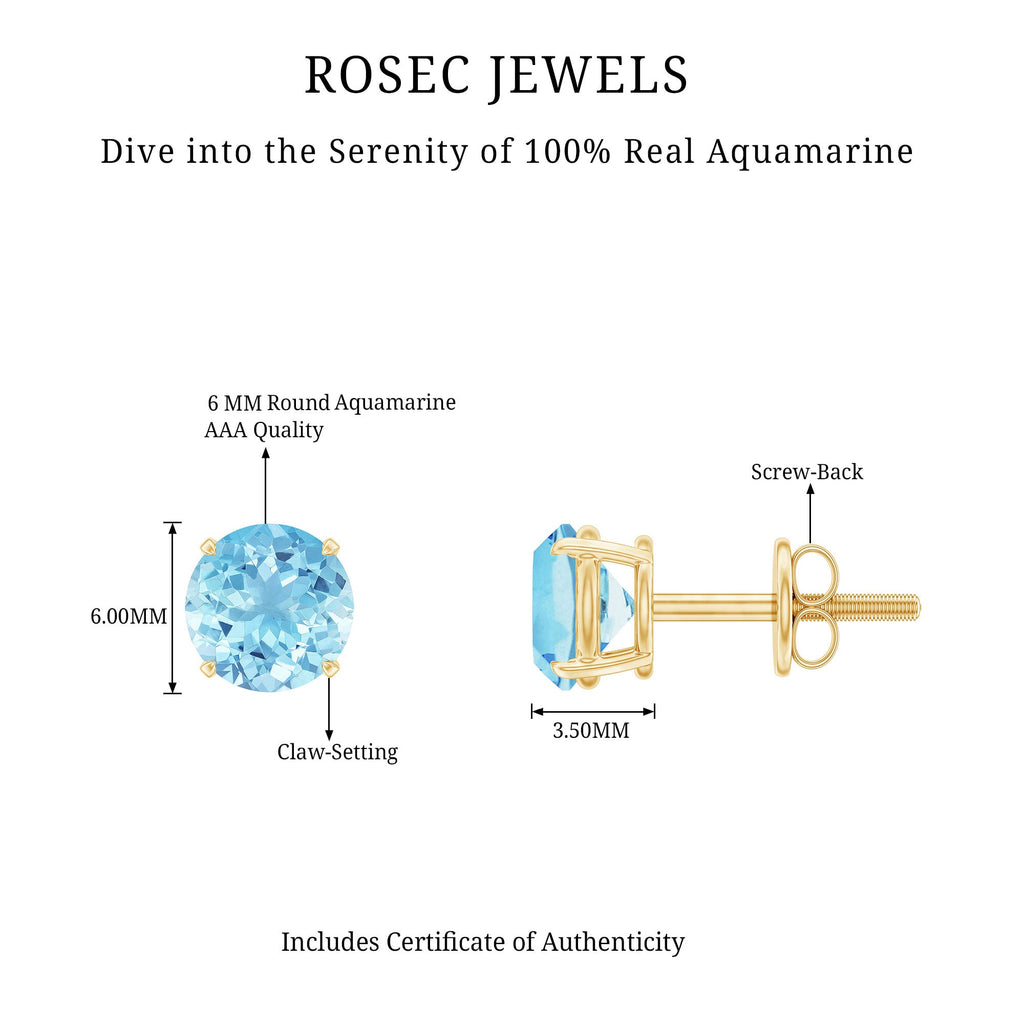 Certified Natural Aquamarine Everyday Earrings with Screw Back