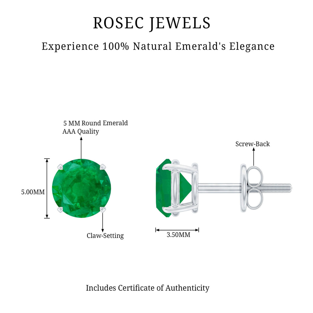 Natural Emerald Stud Earrings with Screw Back