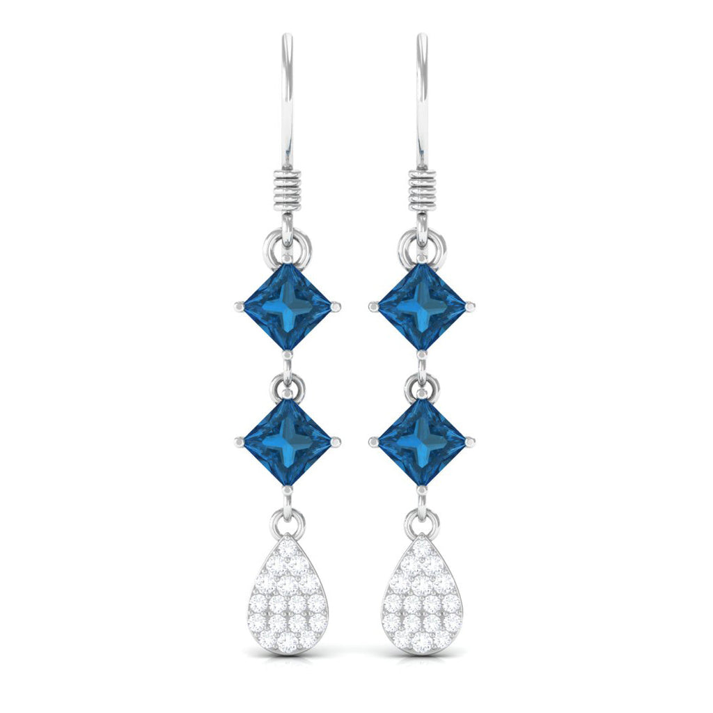 2.75 CT London Blue Topaz and Diamond Drop Dangle Earrings