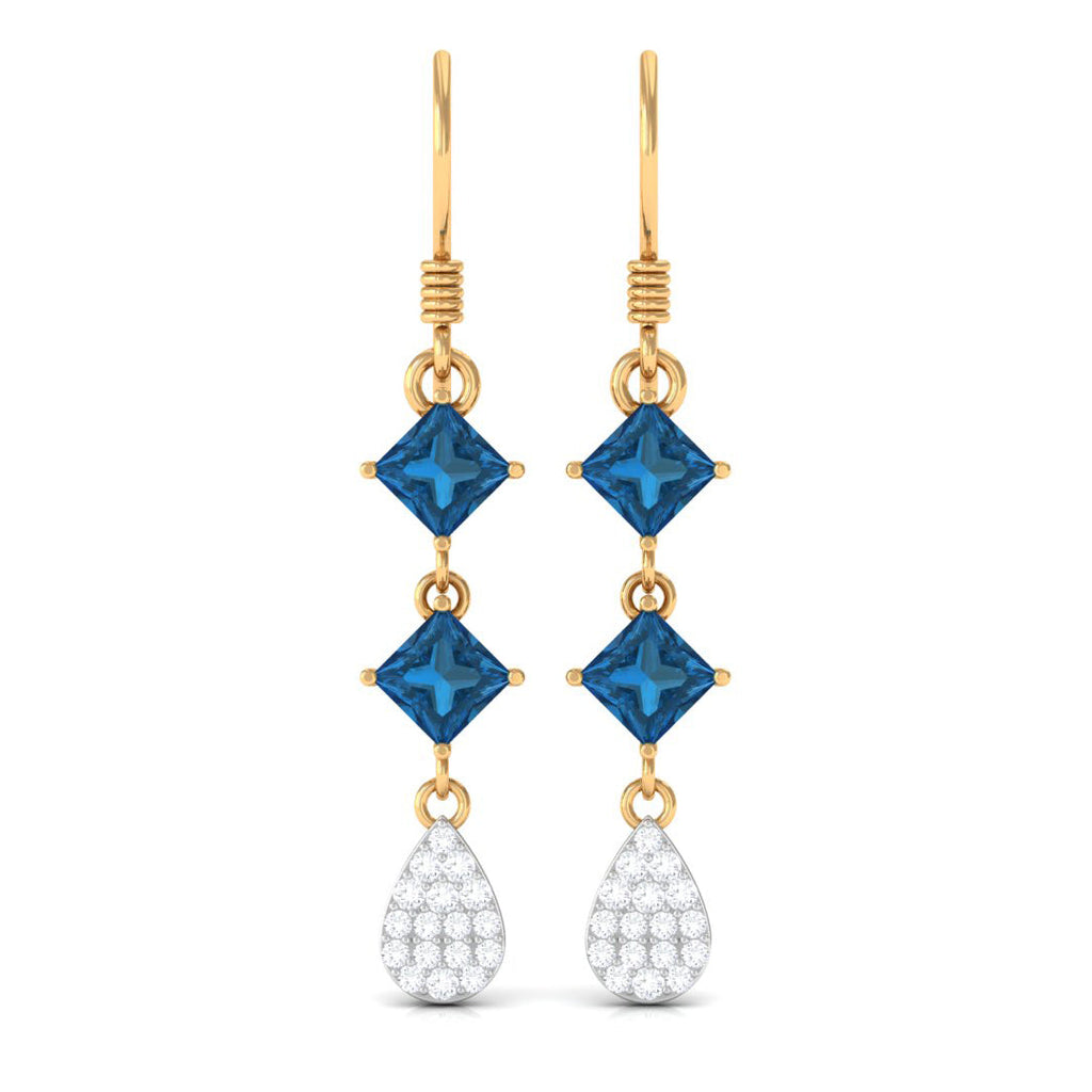 2.75 CT London Blue Topaz and Diamond Drop Dangle Earrings