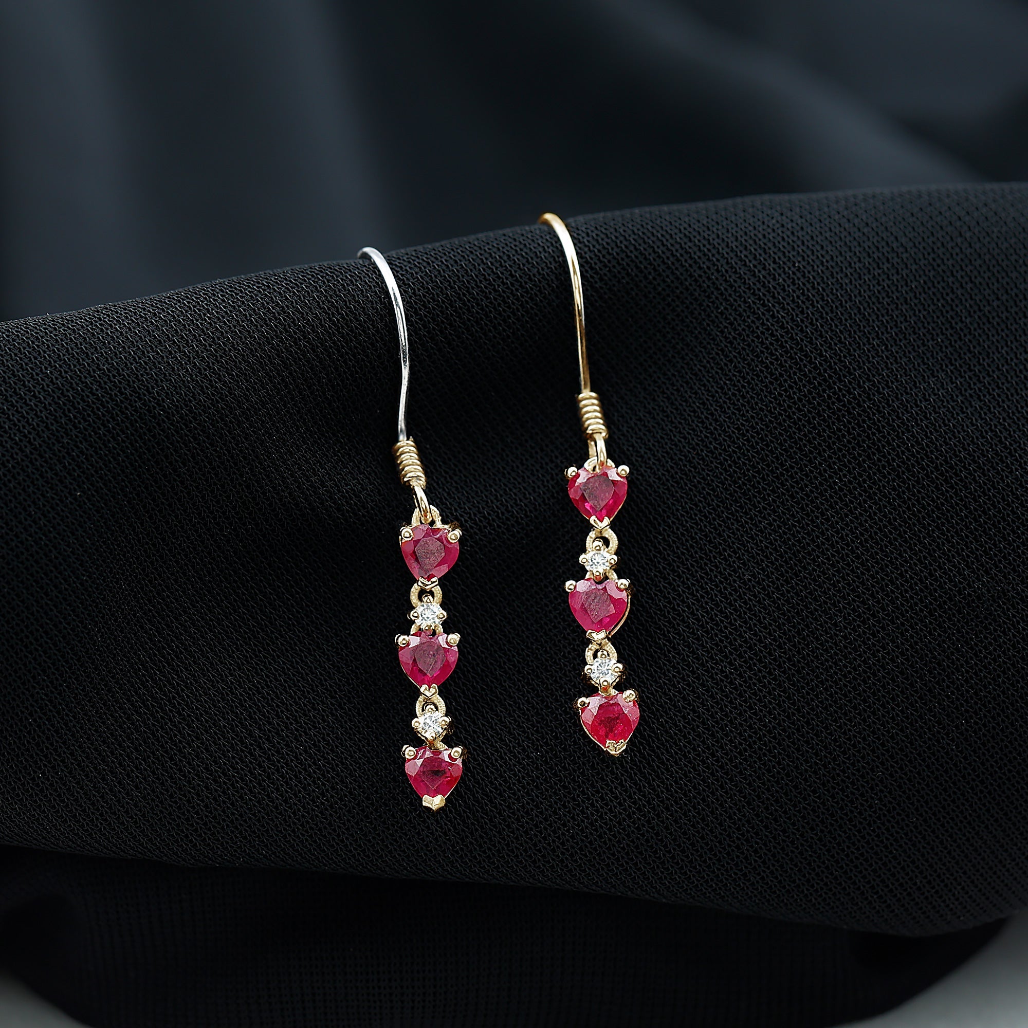Lab Grown Ruby Heart Dangle Earrings with Diamond