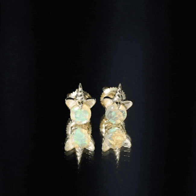 1 CT Ethiopian Opal Unicorn Solitaire Stud Earrings in Gold