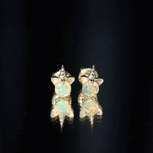 1 CT Ethiopian Opal Unicorn Solitaire Stud Earrings in Gold