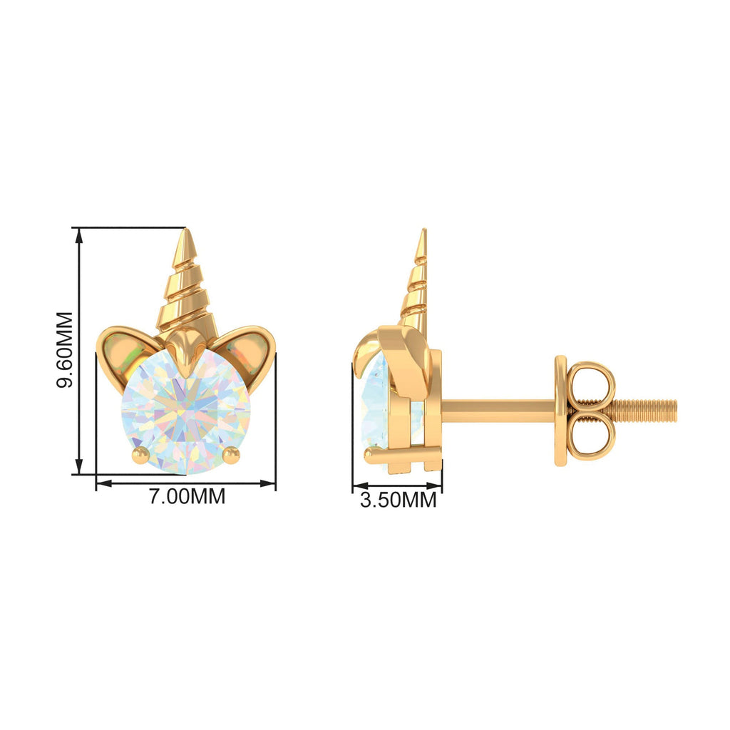 1 CT Ethiopian Opal Unicorn Solitaire Stud Earrings in Gold
