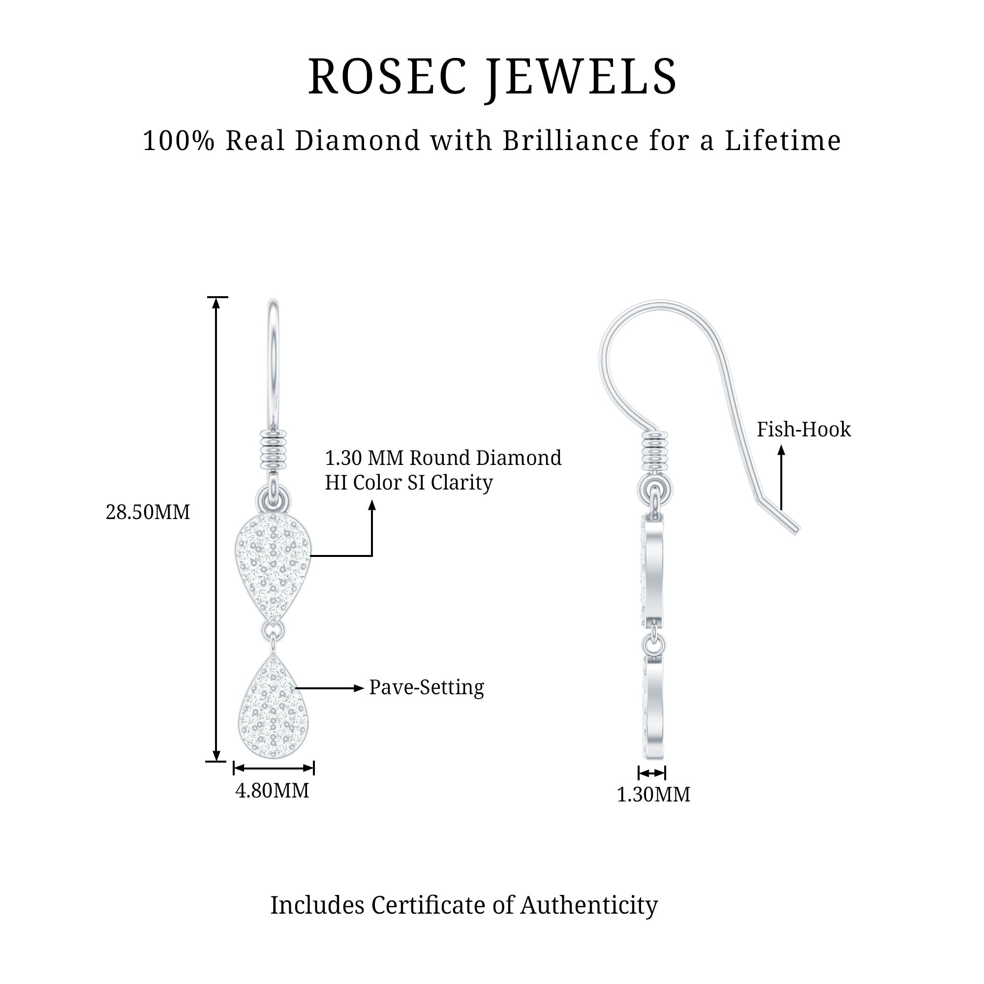 1/2 CT Round Cut Diamond Dangle Earrings in Gold