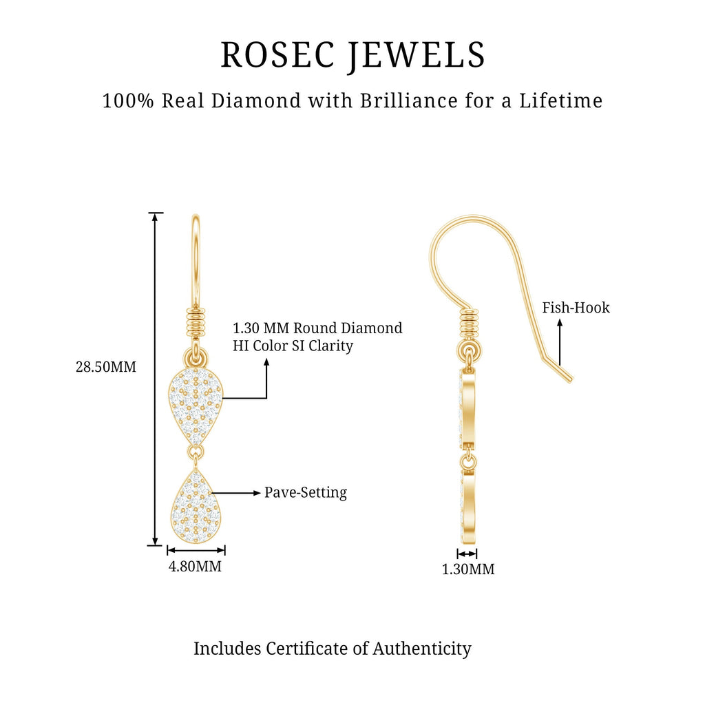 1/2 CT Round Cut Diamond Dangle Earrings in Gold