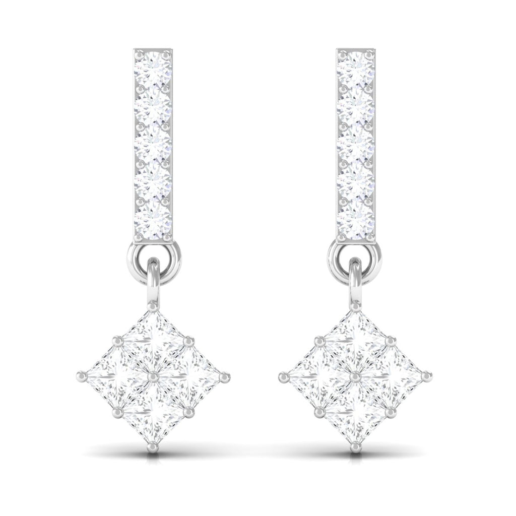 Princess and Round Cut Diamond Contemporary Dangle Earrings