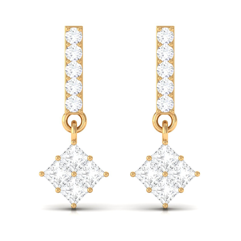 Princess and Round Cut Diamond Contemporary Dangle Earrings
