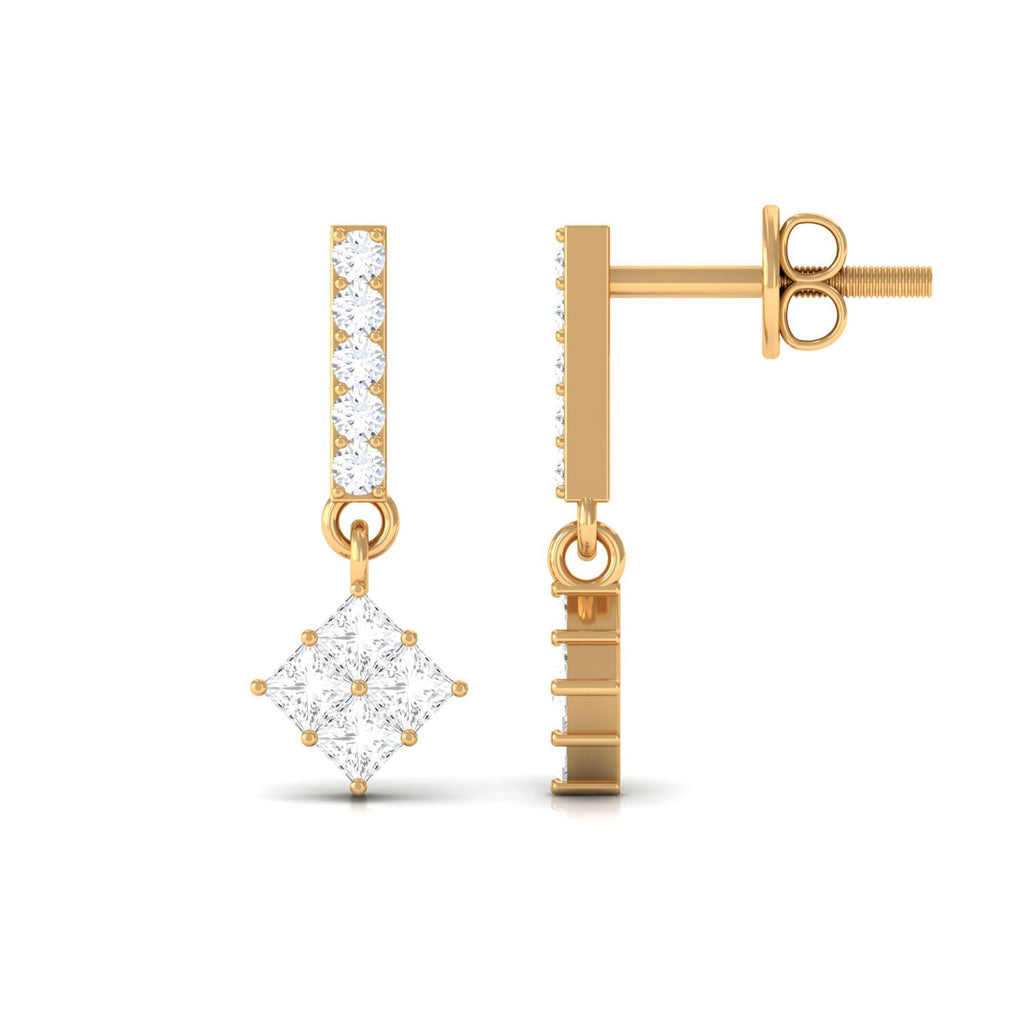 Princess and Round Cut Diamond Contemporary Dangle Earrings