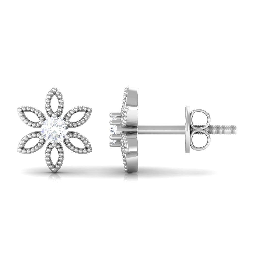 Natural Diamond Flower Stud Earrings with Certificate