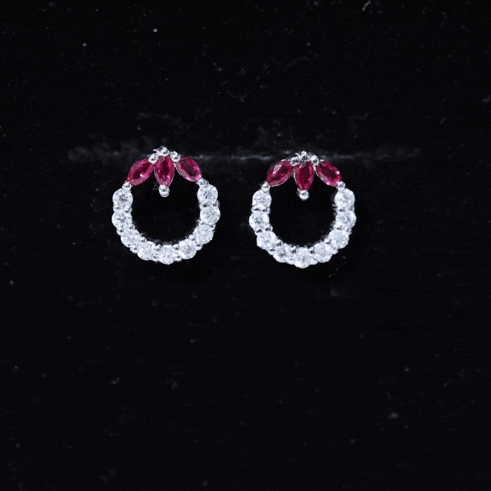 Marquise Cut Created Ruby and Moissanite Eternity Stud Earrings