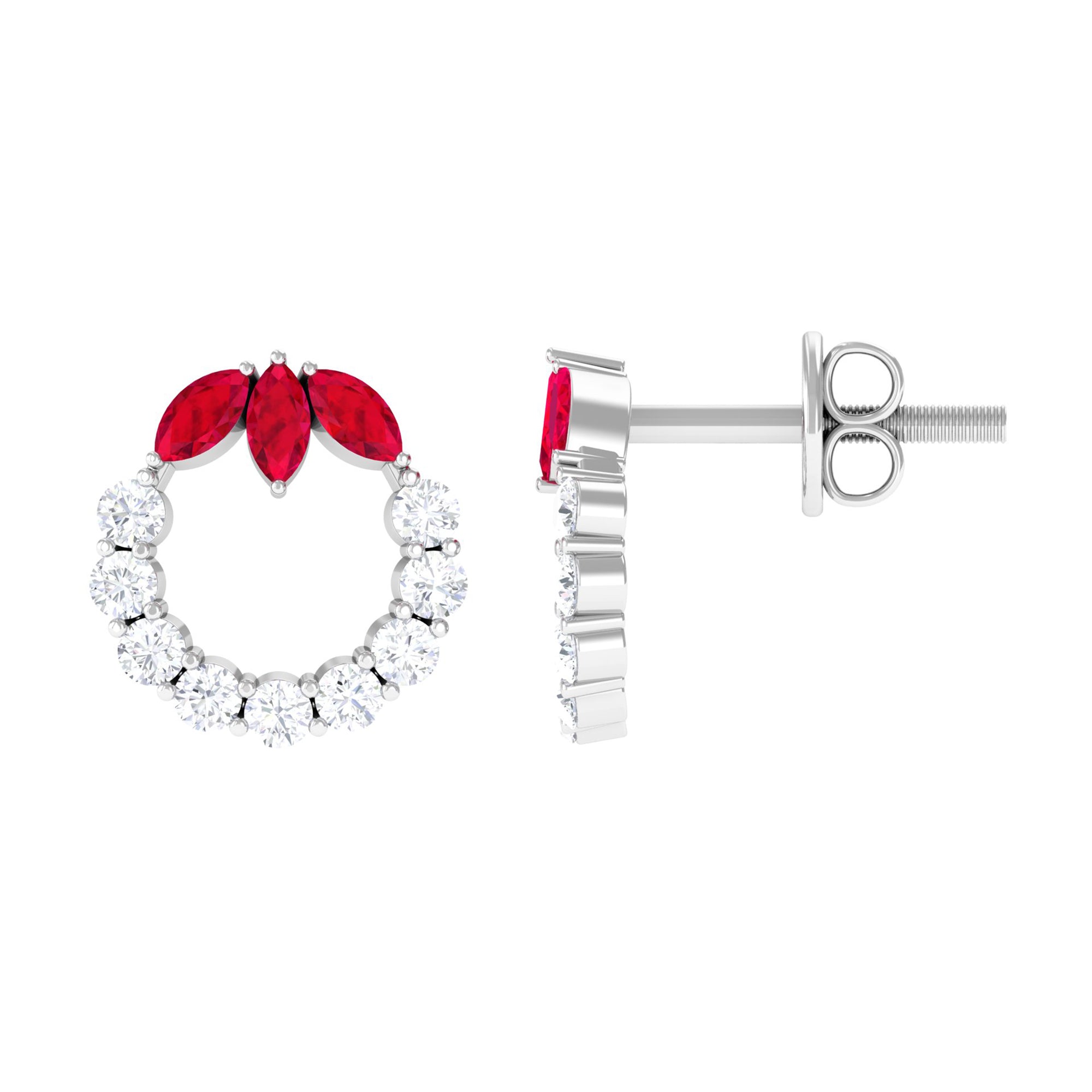 Marquise Cut Created Ruby and Moissanite Eternity Stud Earrings