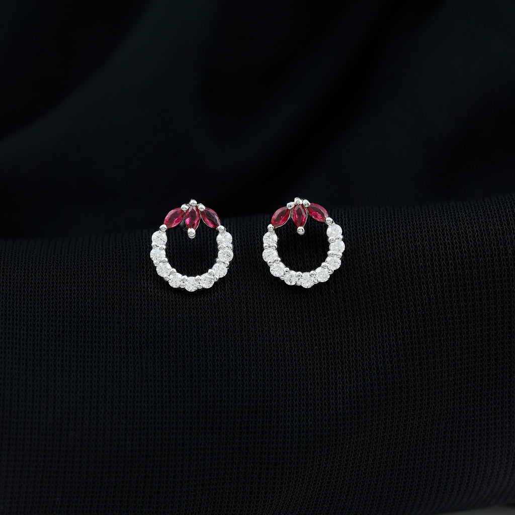 Marquise Cut Created Ruby and Moissanite Eternity Stud Earrings