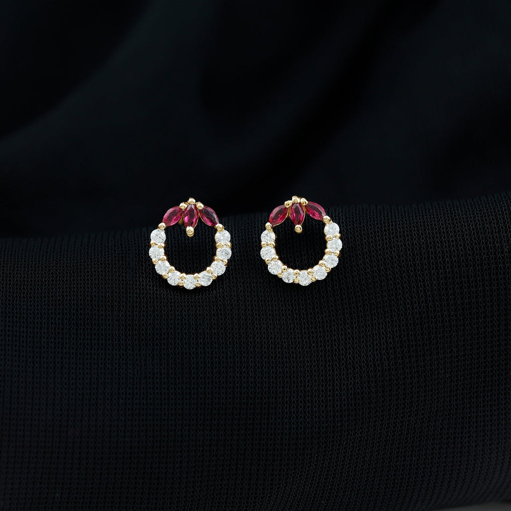 Marquise Cut Created Ruby and Moissanite Eternity Stud Earrings
