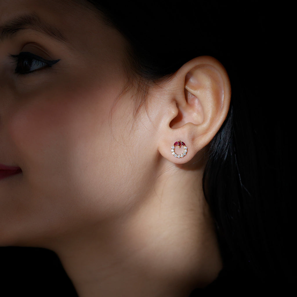 Marquise Cut Created Ruby and Moissanite Eternity Stud Earrings