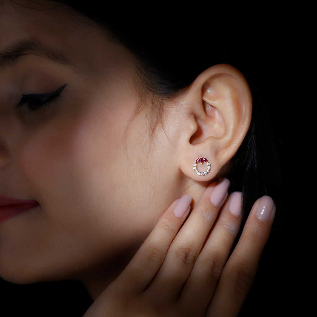 Marquise Cut Created Ruby and Moissanite Eternity Stud Earrings