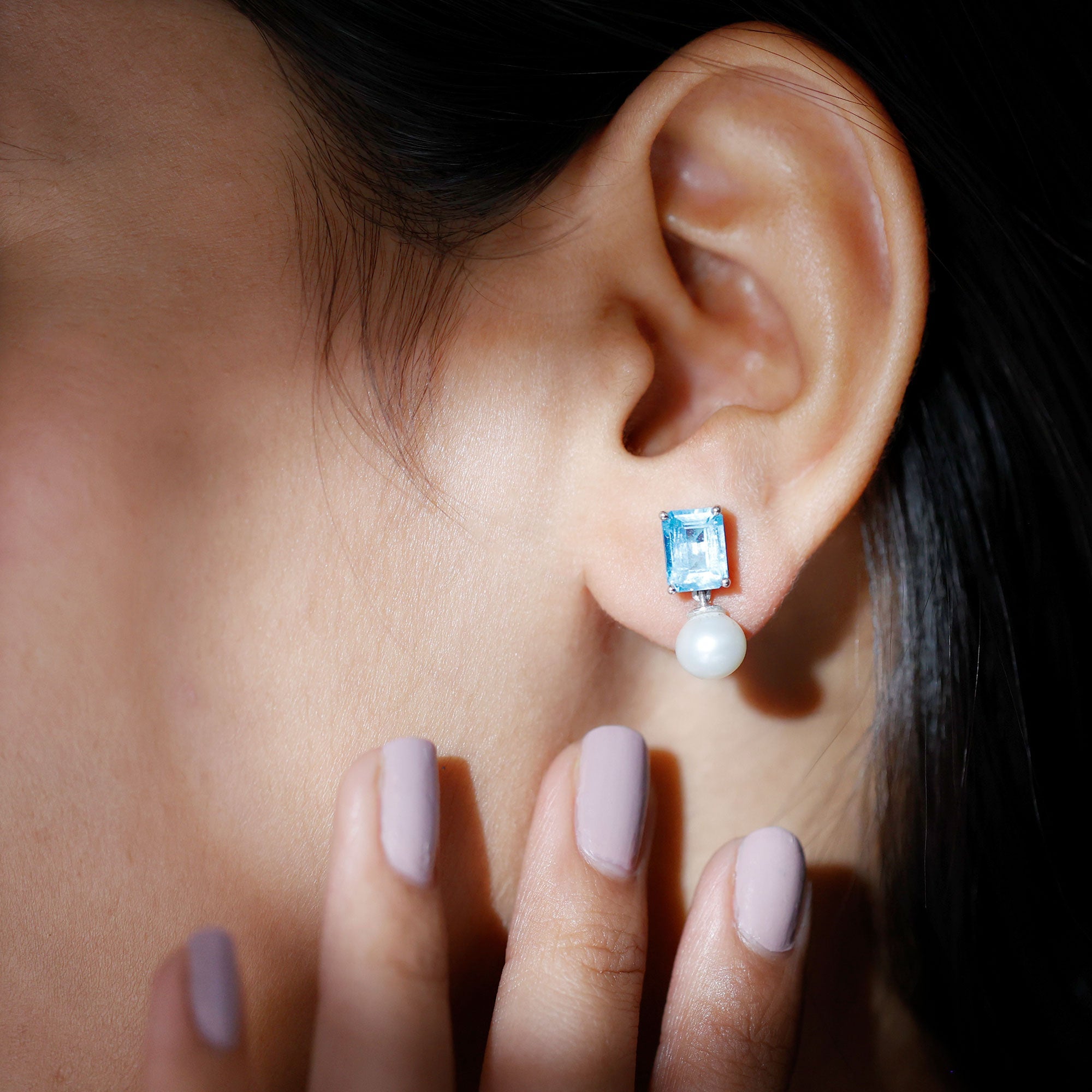 6 Carat Freshwater Pearl and Blue Topaz Drop Earrings