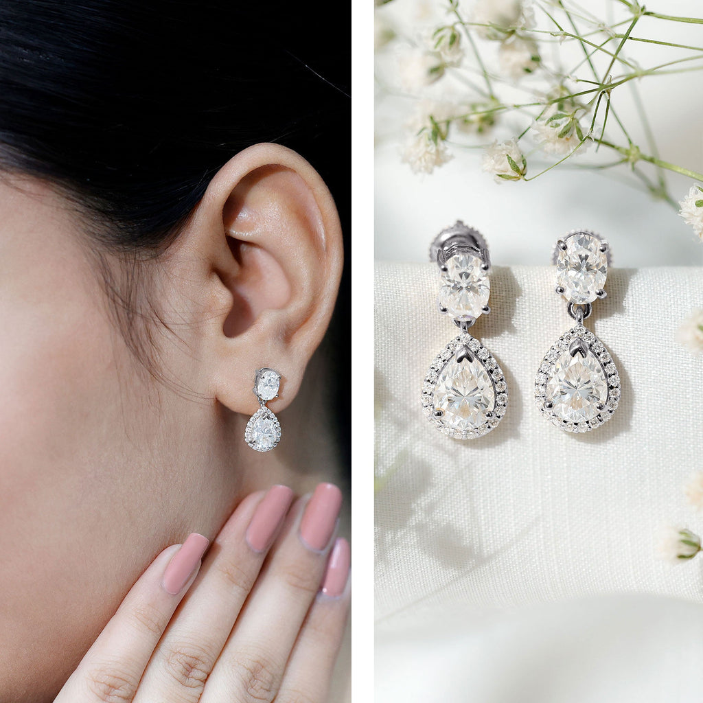 Certified Moissanite Teardrop Dangle Earrings