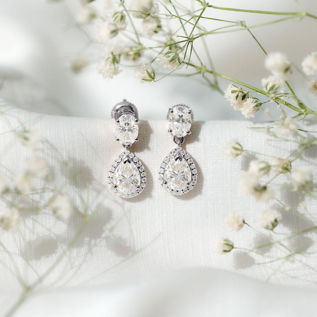 Certified Moissanite Teardrop Dangle Earrings