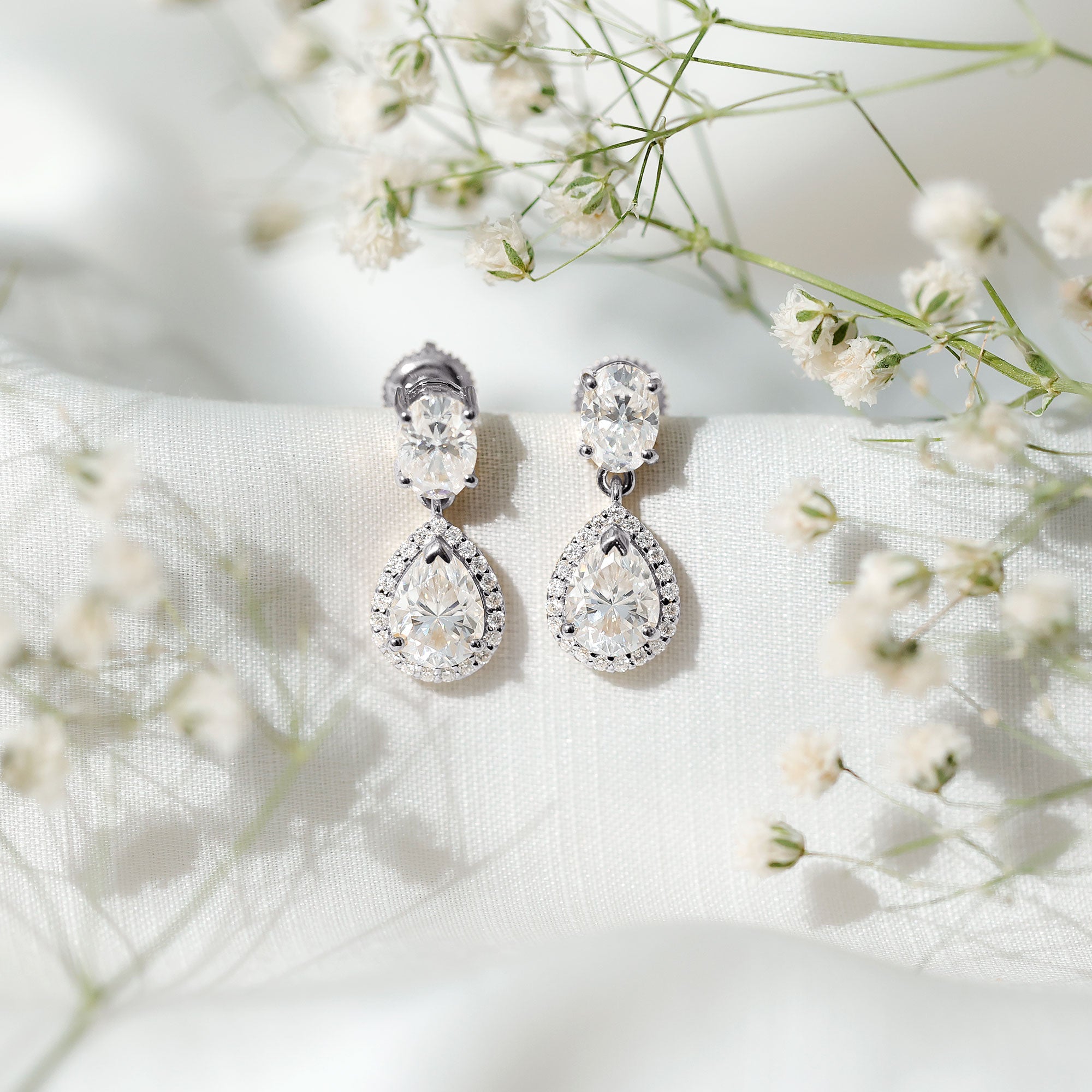 Certified Moissanite Teardrop Dangle Earrings