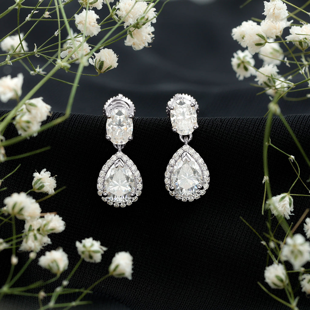 Certified Moissanite Teardrop Dangle Earrings