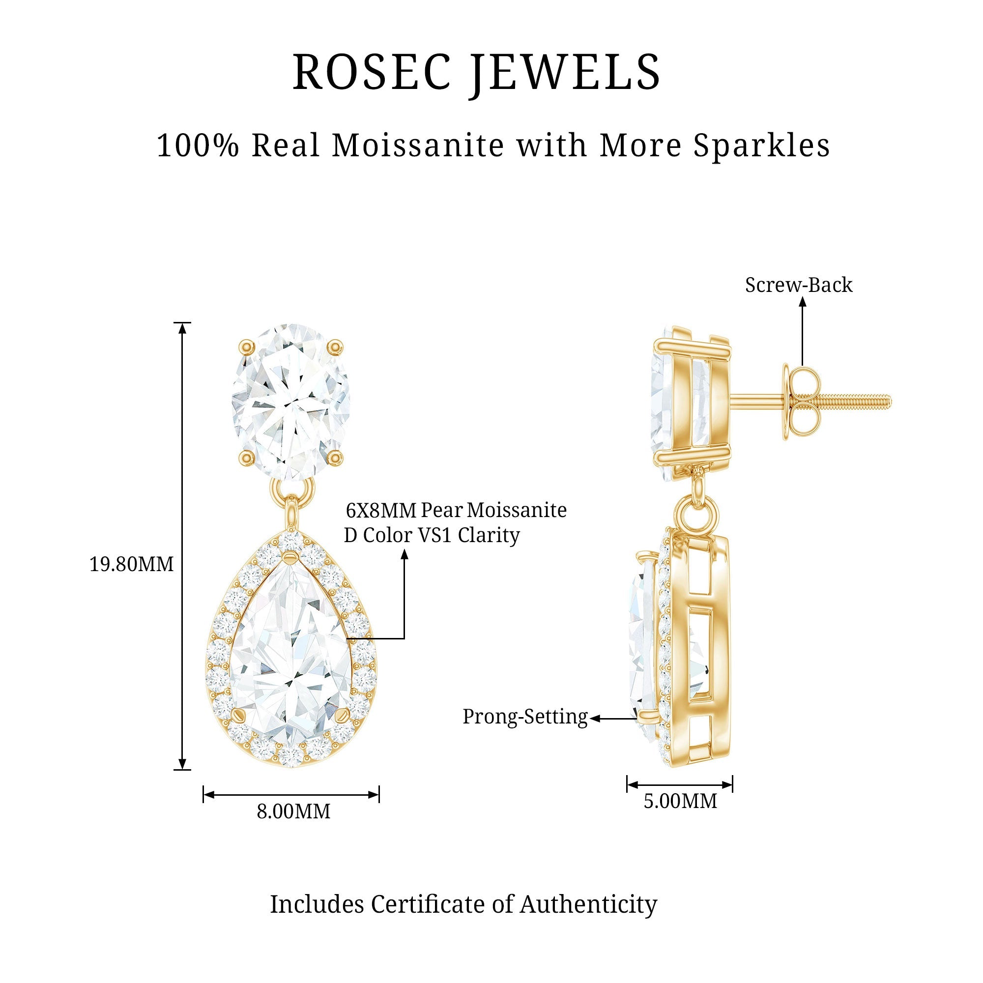 Certified Moissanite Teardrop Dangle Earrings