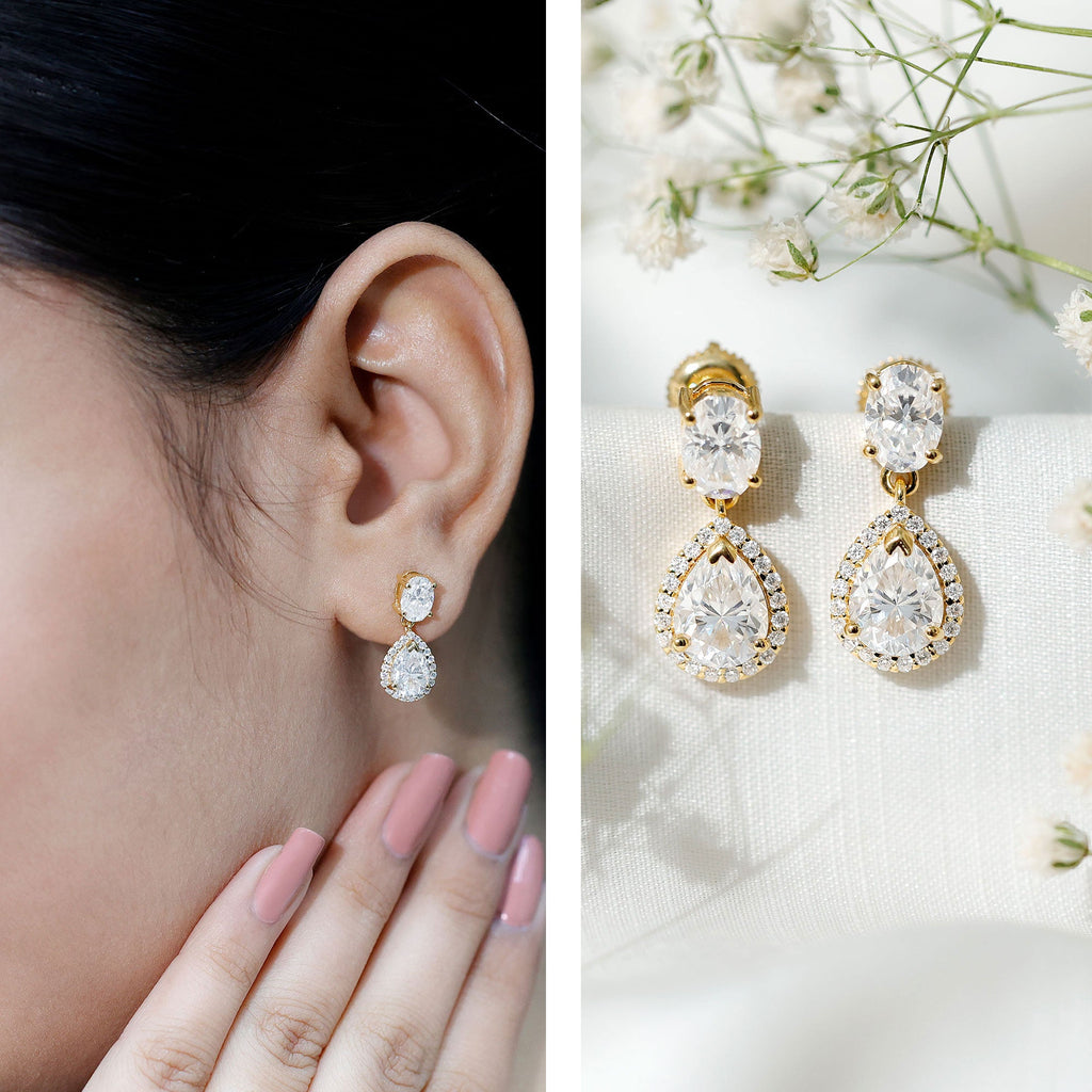 Certified Moissanite Teardrop Dangle Earrings