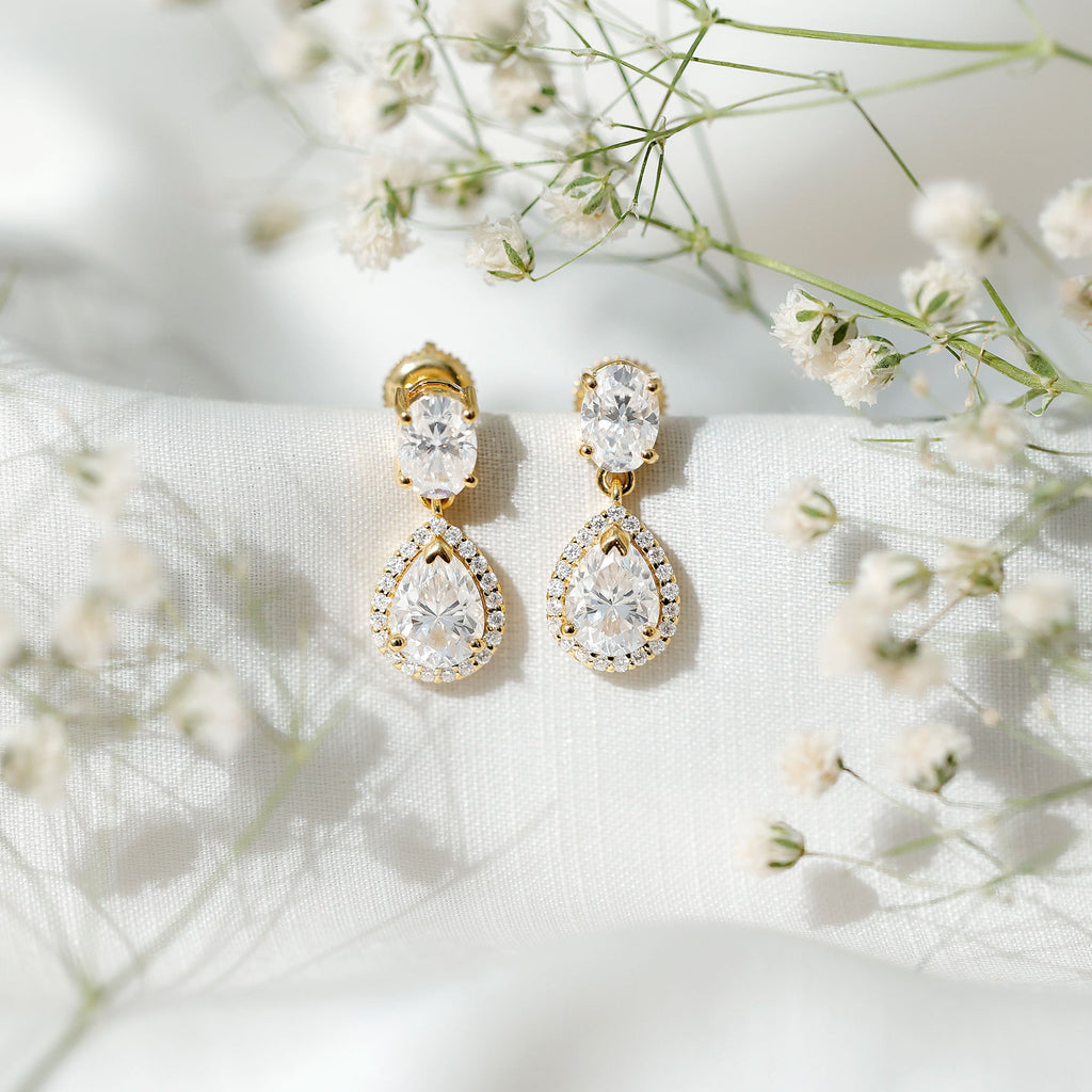 Certified Moissanite Teardrop Dangle Earrings