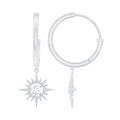 Bezel Set Round Moissanite Sunburst Hoop Drop Earrings