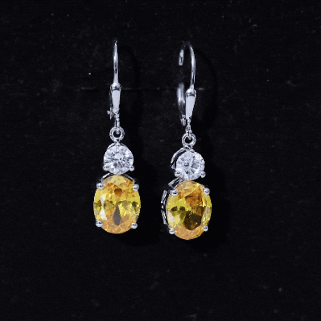 Lab Grown Yellow Sapphire Oval Drop Dangle Earrings With Moissanite