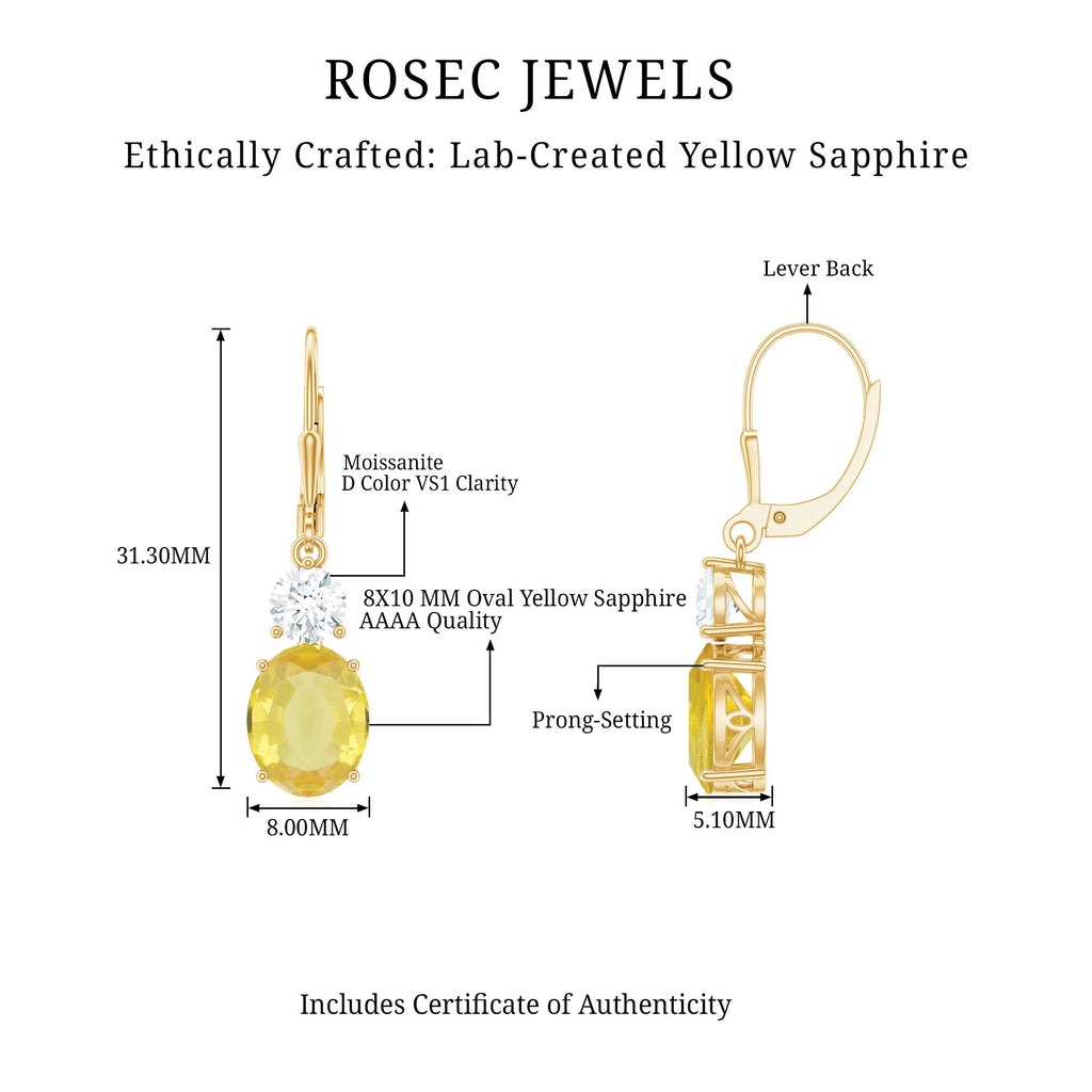 Lab Grown Yellow Sapphire Oval Drop Dangle Earrings With Moissanite