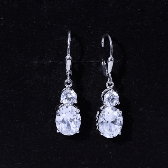 Minimal Zircon 2 Stone Drop Earrings with Lever Back