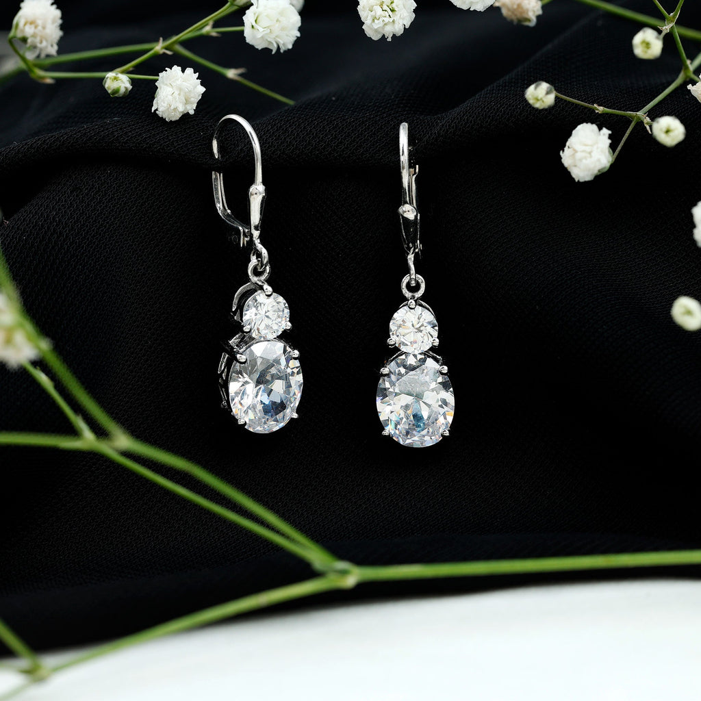 Minimal Zircon 2 Stone Drop Earrings with Lever Back