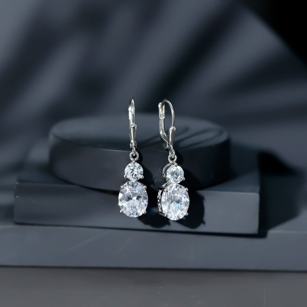 Minimal Zircon 2 Stone Drop Earrings with Lever Back