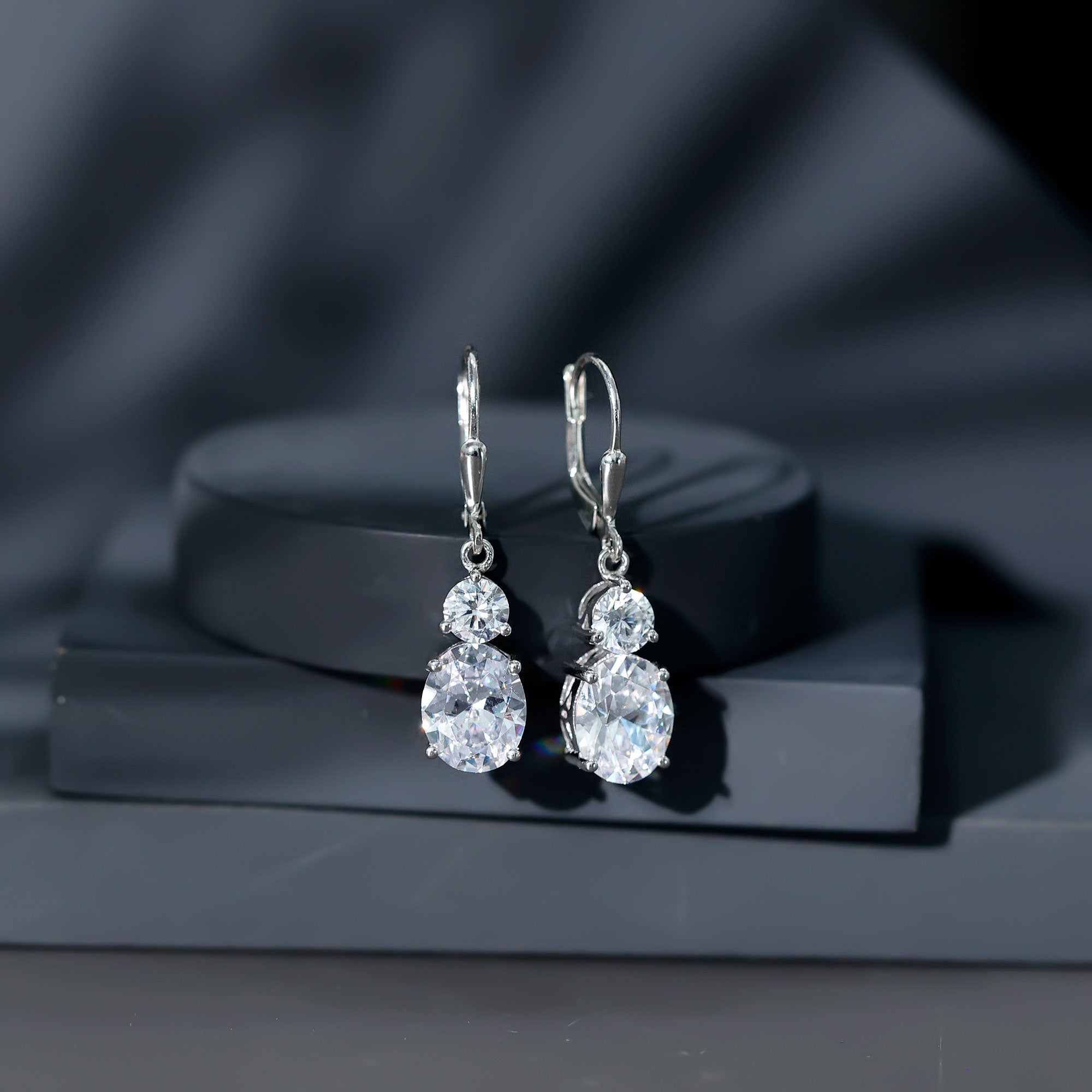 Minimal Zircon 2 Stone Drop Earrings with Lever Back
