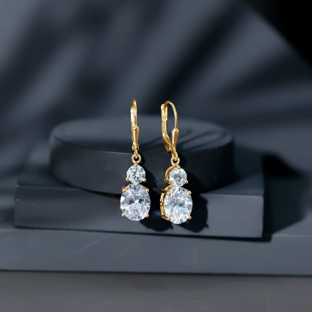 Minimal Zircon 2 Stone Drop Earrings with Lever Back