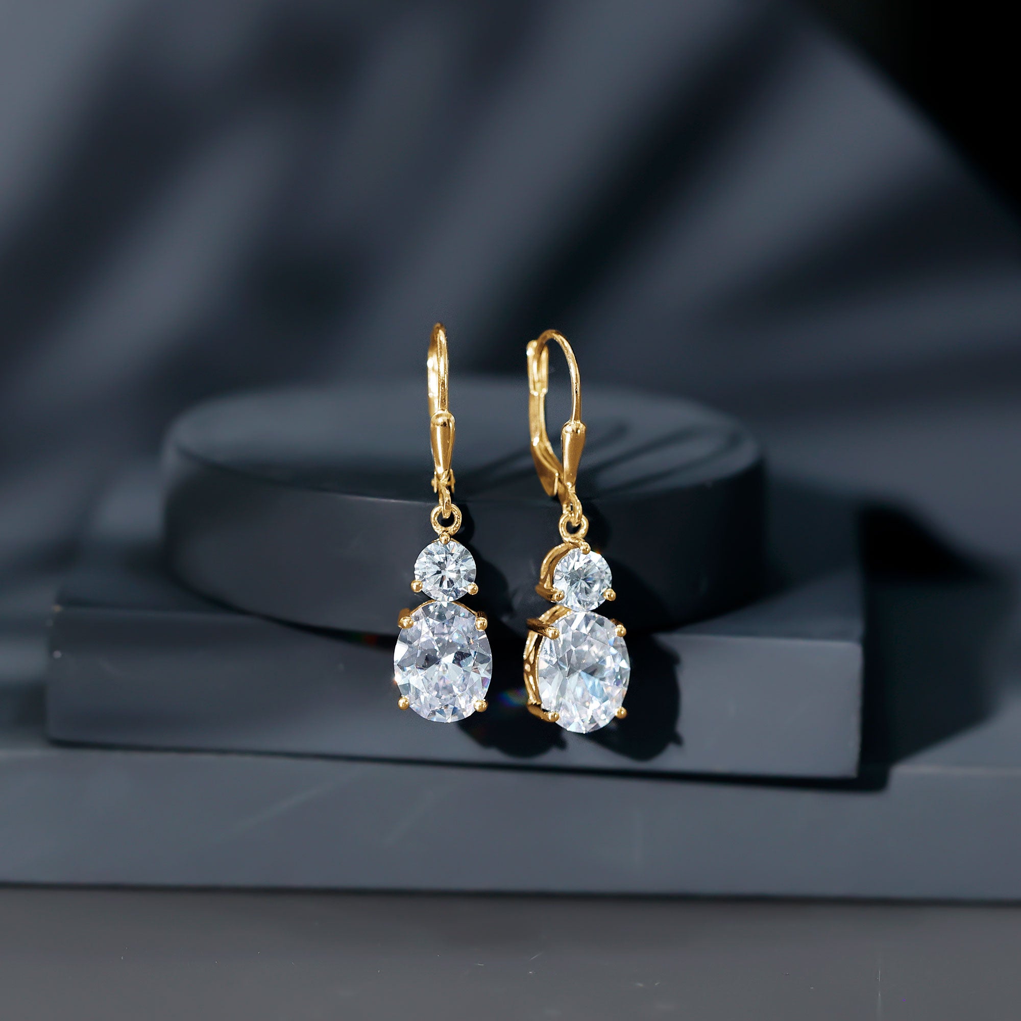 Minimal Zircon 2 Stone Drop Earrings with Lever Back