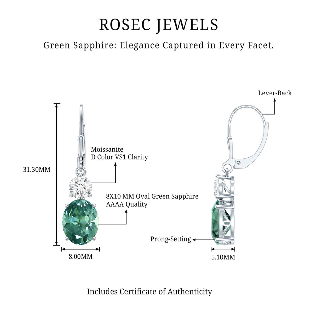 8 Carat Lab Grown Green Sapphire Oval Drop Earrings