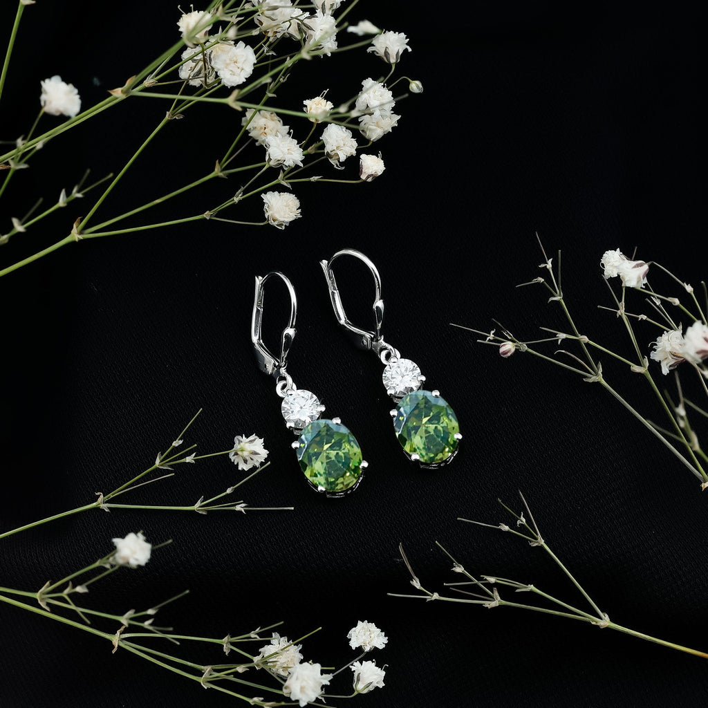 8 Carat Lab Grown Green Sapphire Oval Drop Earrings
