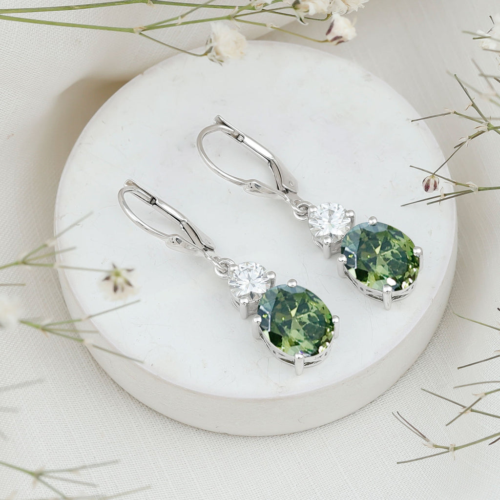 8 Carat Lab Grown Green Sapphire Oval Drop Earrings