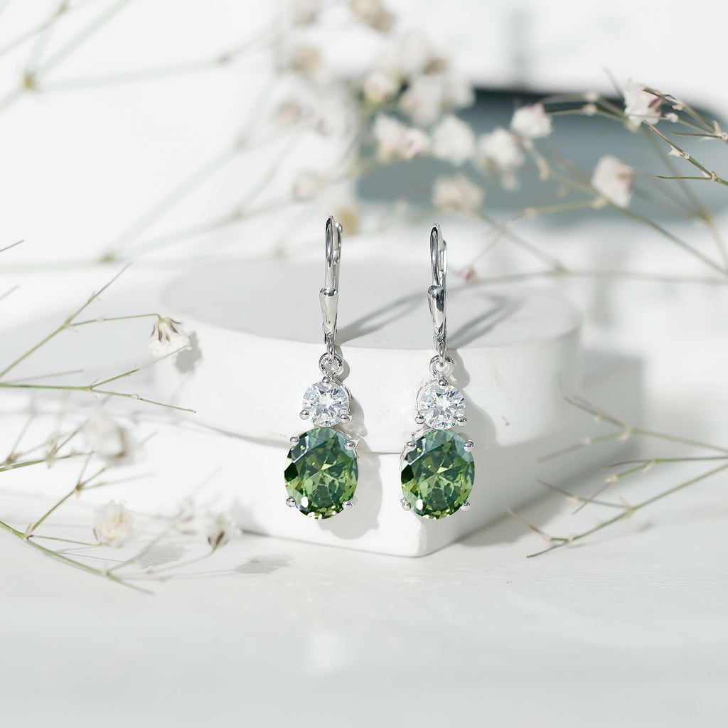 8 Carat Lab Grown Green Sapphire Oval Drop Earrings