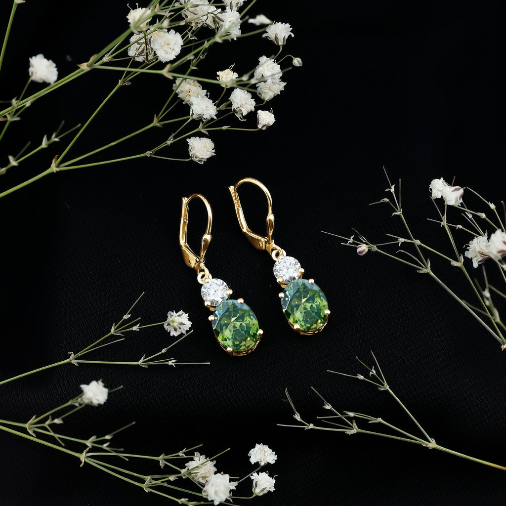 8 Carat Lab Grown Green Sapphire Oval Drop Earrings