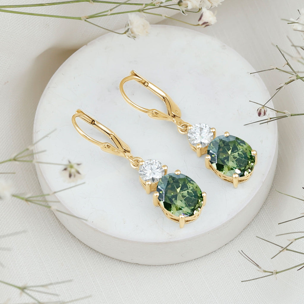 8 Carat Lab Grown Green Sapphire Oval Drop Earrings