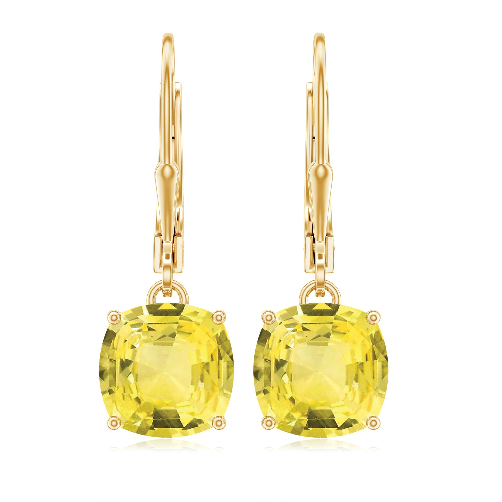 Cushion Cut Lab Created Yellow Sapphire Solitaire Drop Earrings with Leverback