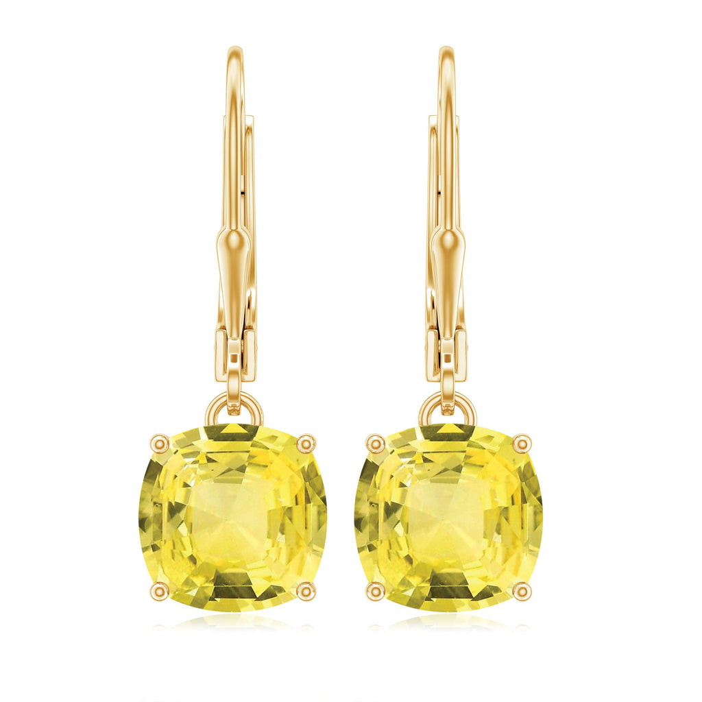 Cushion Cut Lab Created Yellow Sapphire Solitaire Drop Earrings with Leverback