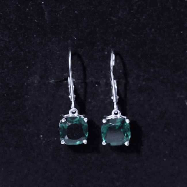 Cushion Cut Created Green Sapphire Solitaire Drop Earrings