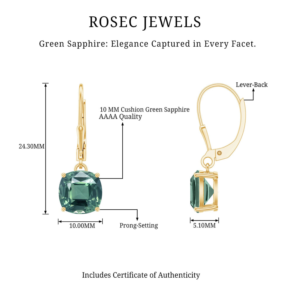 Cushion Cut Created Green Sapphire Solitaire Drop Earrings