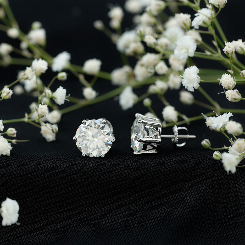 10 MM Round Moissanite Solitaire Stud Earrings in Claw Setting